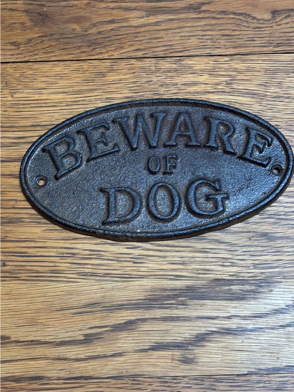 Vintage Beware of Dog Cast Iron Sign - Brown finish.